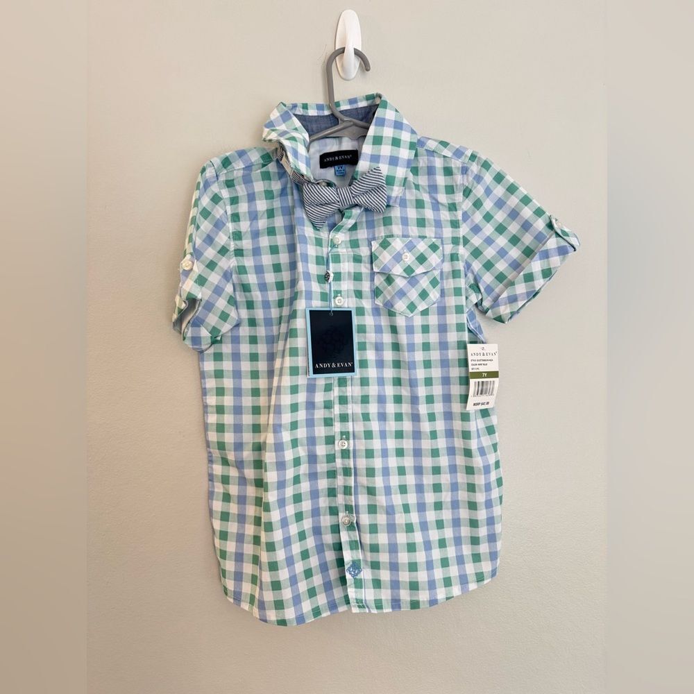 NWT Andy & Evan Boys Gingham Button Down - Size 7